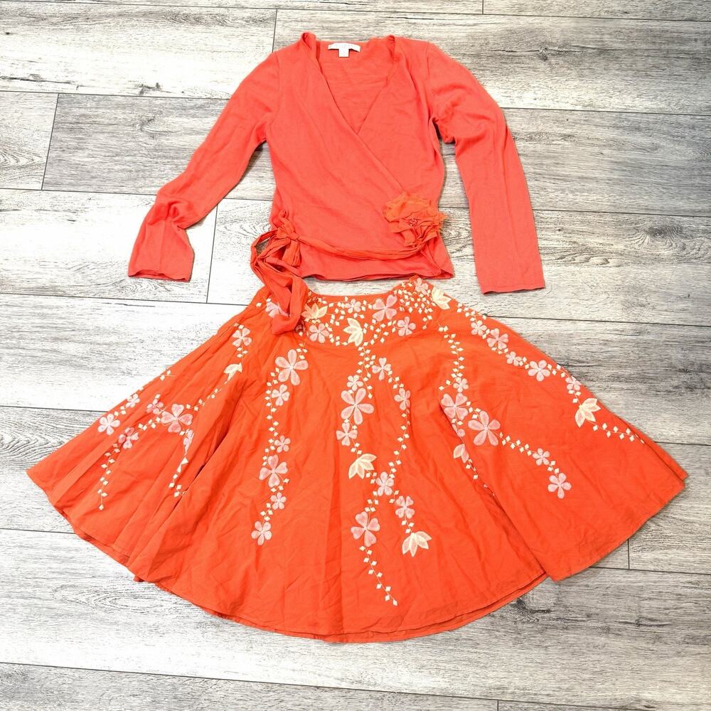 Nougat London Sweater Skirt Set Womens Size Small Beaded Silk Floral Boho Artsy